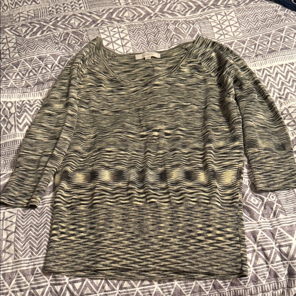 LOFT Geometric Patterned Sweater - Gray and Cream
